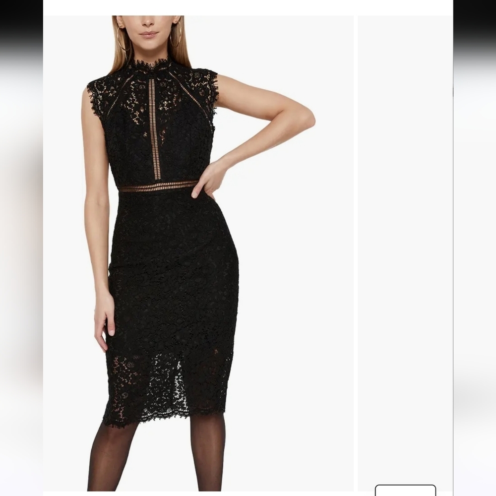 Bardot Black Lace Midi Dress with High Neck